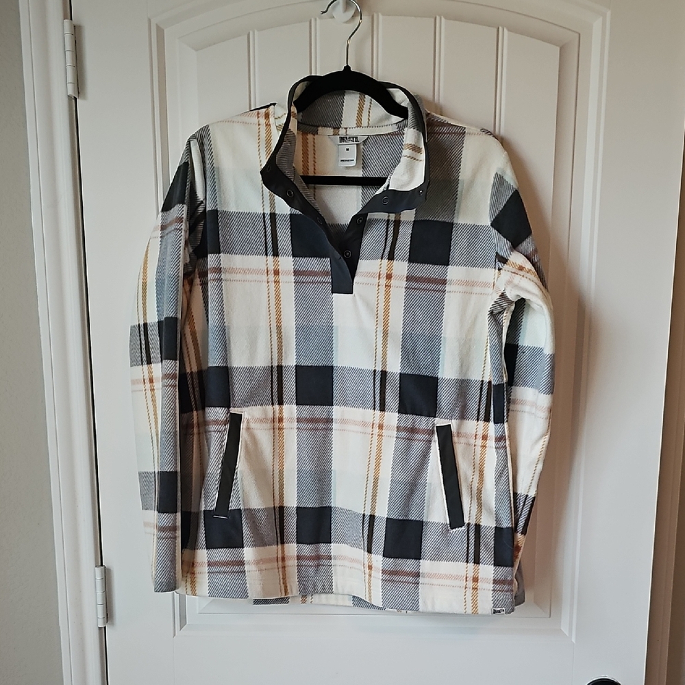 Duluth Trading Co Plaid Fleece Shirt in Cream and Tan